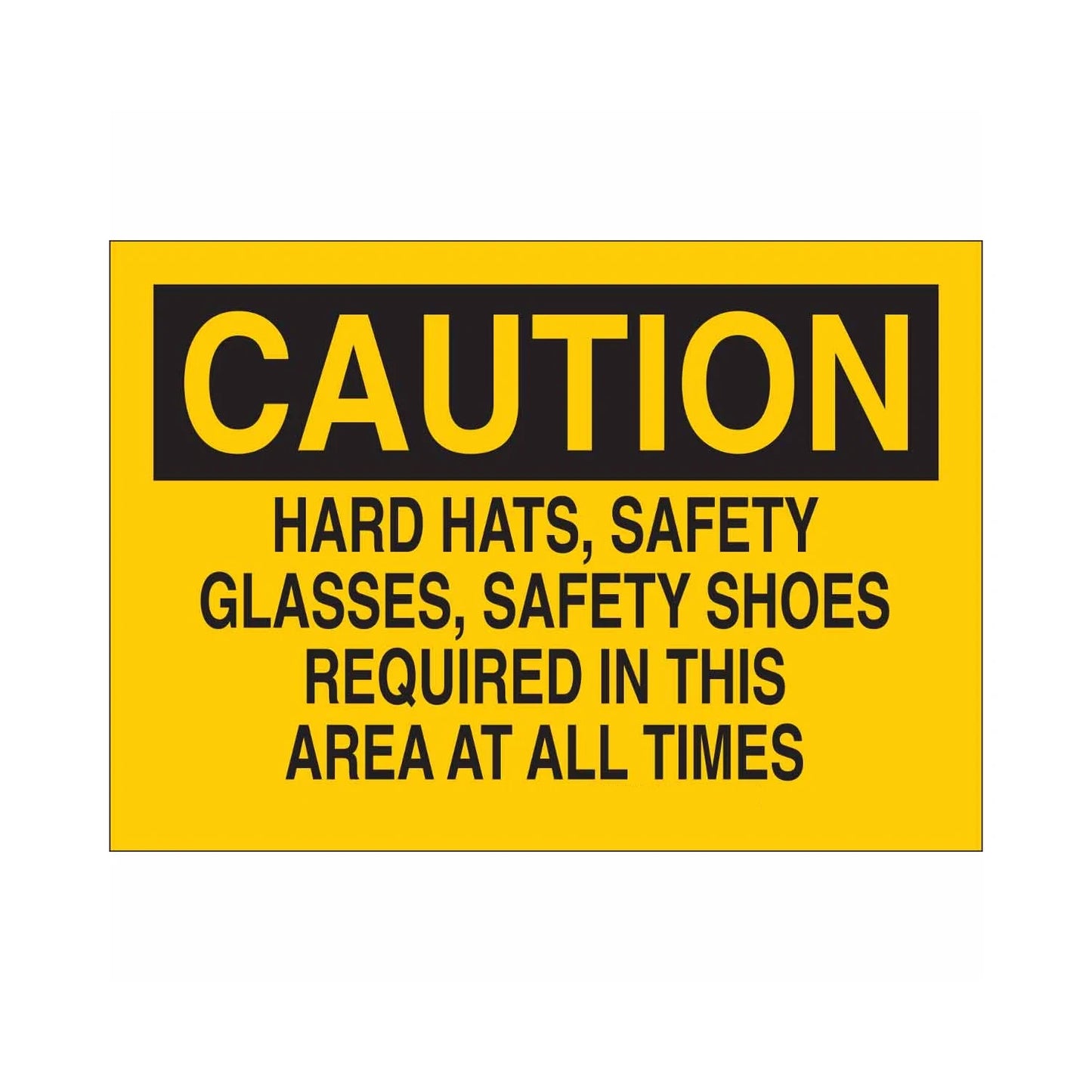 CAUTION Hard Hats, Safety Glasses, Safety Shoes Required In This Area At All Times Sign