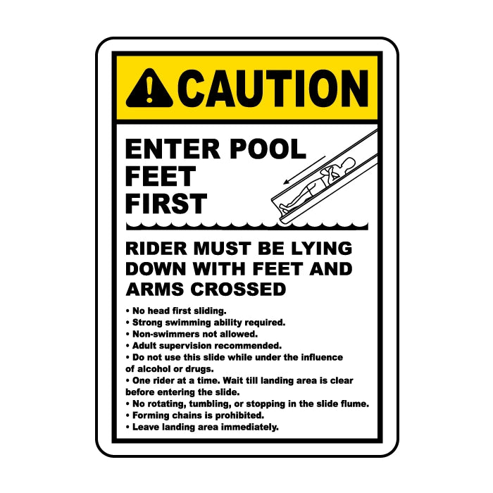 Enter Pool Feet First Water Slide Sign