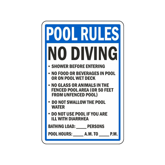 Pool Rules No Diving Sign